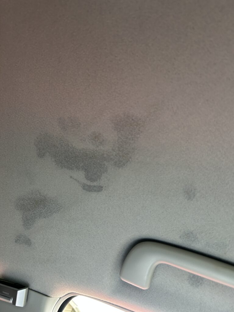 出張車内清掃天井汚れ清掃後